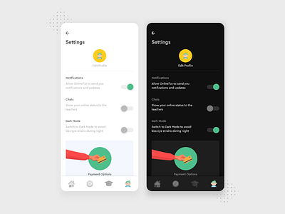 Settings UI dark dark ui darkmode design dribbble edit education flat design illustration minimal mobile app mobileui nepal payment profile ux