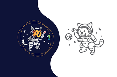 AstroCat animal astronaut cat flat logo space