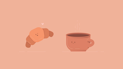 Coffee and croissant coffe croissant cute flat illustration love pink vector