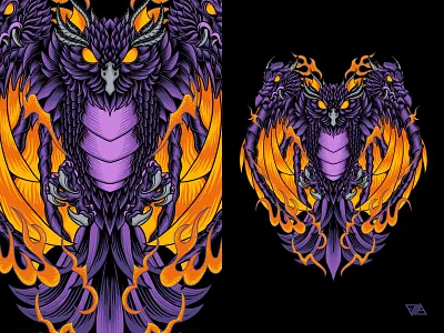 Owl Dragon animal apparel art artwork bird branding character chinese design dragon flame illustration japanese logo monster ornament owl poster tshirt vector