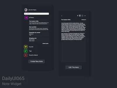 Note Widget dailyui dailyui065 dailyuichallenge dark theme mobile app note widget uidesign