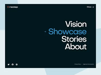 Nedap Navigation about footer full width header landing page layout menu navigation showcase studio