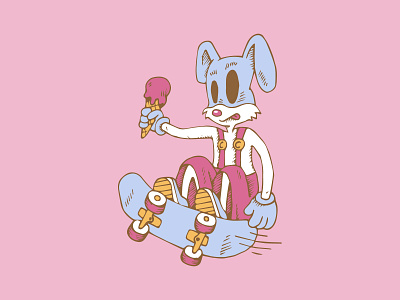 Skateboarding bunny with ice cream animal art bunny character design drawing graphic graphic design ice cream illustration skateboard skateboarding vector