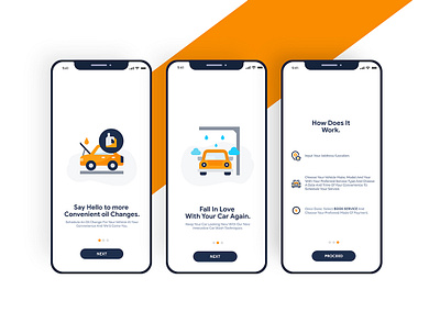 Onboarding Screens for a Mobile App Project app carwash illustration minimalist design ui ux