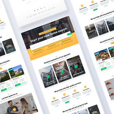 Landing Page: Real Estate agency business company design desktop home house landing light page real estate rent search web website yellow