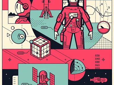 Diphthong Type Design Cover astronaut charts cover data illustration instruments moon print retro rocket sci fi science space typogaphy