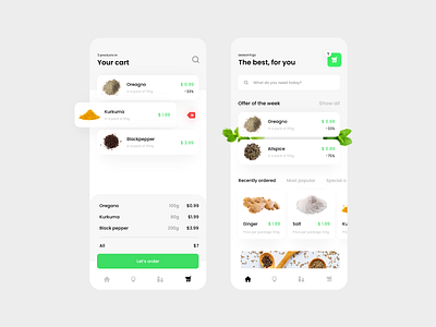 Mobile app for shop with spices adobexd app app design design green mobile mobile app mobile app design mobile design shop ui ui ux design uipractice uiux ux