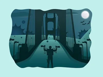 Coronabuster bridge corona covid fantasy gate hero illustration landscape night panorama sanfrancisco vector