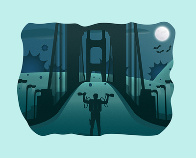 Coronabuster bridge corona covid fantasy gate hero illustration landscape night panorama sanfrancisco vector