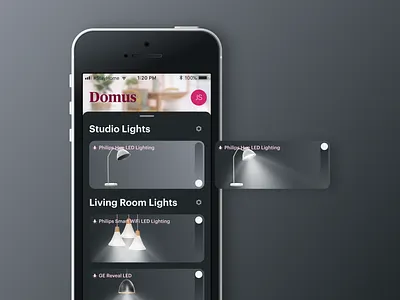 Domus — Home Automation App app automation dailyui design domotic figma figmadesign house iphone se lamps lights onoff onoffswitch switch ui ux
