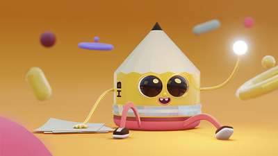 I've got an idea! 3d blender character cute idea illustration learning light pencil yellow