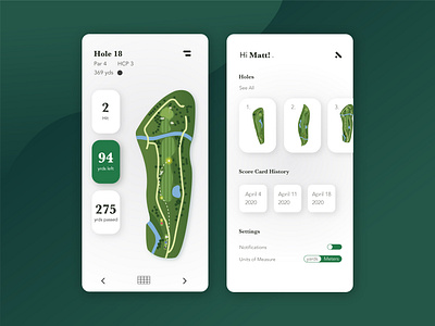 Golf App app app design app designer clean daily ui 007 daily ui challenge flatdesign golf card golfing illustration illustrator mobile mobile ui typography ui design uidesign vector