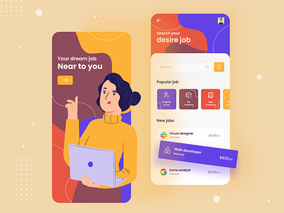 Job finder app design 2020 trend all app app ui app ui ux app ux color illustraion job job portal minimal mobile mobile app mobile app design mobile ui typography ui ui ux ui design ux design