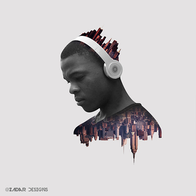 Man & City 3d art adobe photoshop art artist artistic artwork big apple city desaturated digital double exposure doubleexposure dribbble headphones headset man manipulation photo manipulation photography photoshop