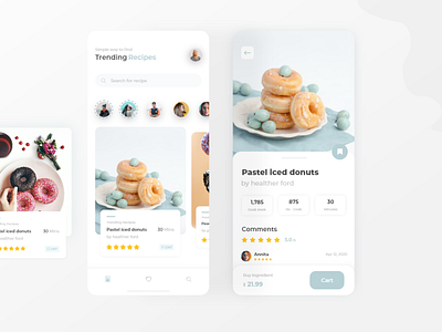 Cooking Recipe App clean design cooking app dailyui donuts food app food app ui mobile app product design recipe book recipes uidesign uiux