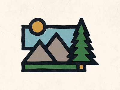 Thick Landscape design evergreen hiking illustration landscape logo mountain nature organic painting pine print retro sun thick lines tree vector vintage