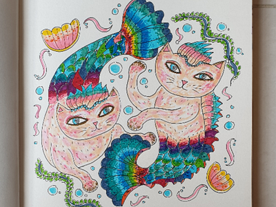 Mermaid Cats drawing illustration