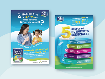 Pura Vida Milk's Flyer blue sky branding dairy flyer illustration kids brand milk mom playful print vector art