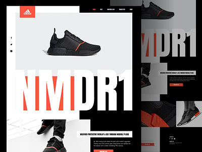 adidas NMD_R1 adidas adidaswebsite black bold bright dark editorial highlight landingpage neon orange red shoe shoes sneaker web web design website website concept white