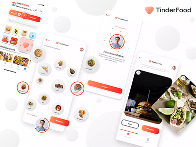 TinderFood | Rappi Challenge clean delivery food love pink rappi red tinder ux uxui