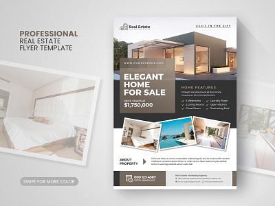 Elegant Modern Real Estate Property Flyer advertisement advertising agency agent broker commercial flyer home house leaflet lease loan mortgage negotiator open poster property real estate realtor flyer renovation flyer