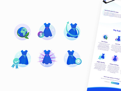 Illustrated Icons for Thriftigo Landing Page app blue branding color design dress environment fashion icon icon design illustration illustrations landing design landing page sustainability thrift ui vector visual web