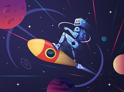 Illlustration Robot Skate Galaxy branding design flat galaxy graphic design illustration quarantine robot rocket vector