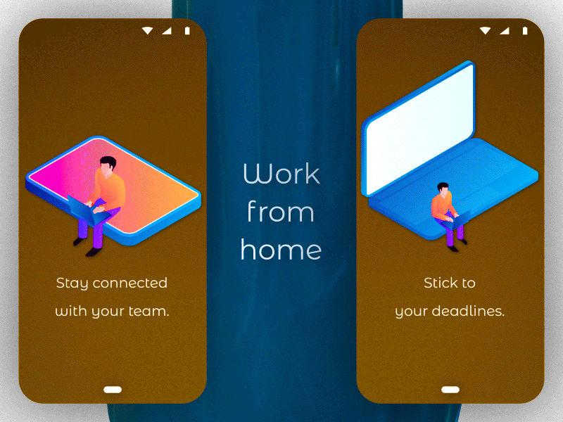 work from home animated gif animation branding clean connected design home icon illustration job loop animation mobile mockup motion graphics team typography ui uiux vector work