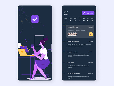 Task Management App UI | Dark Mode app app design app ui collaborative dark mode dark ui design splash screen task list task management task manager tasks ui user interface