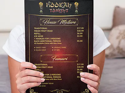 Menu Design hokah bar hookah menu menu menu bar menu design