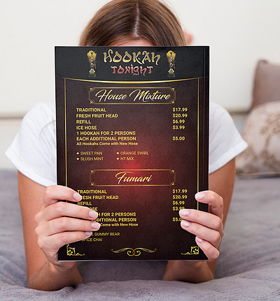 Menu Design hokah bar hookah menu menu menu bar menu design