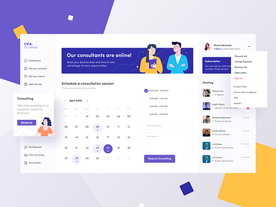 CPA exchange Dashboard admin admin design calendar chat clean consultation dashboard dashboard design design illustration minimal profile typogaphy ui uidesign ux vector website