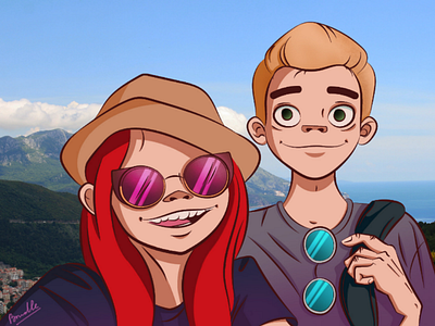 Gorillaz style travelers art boy fun girl girl and boy gorillaz holidays illustrator photoshop sea style stylization summer sunny travelers