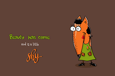 Funny fox animal beauty cartoon character dress flat fox outline vector