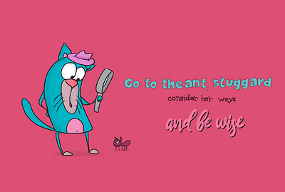 Solomons quotes ant cartoon cat character flat illustration sluggard