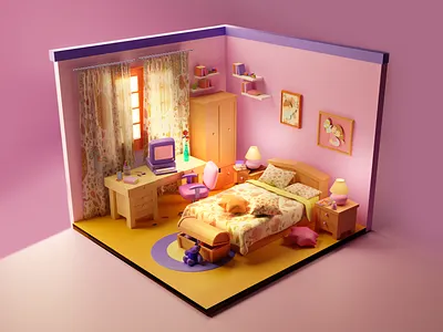 Child bedroom 3d 3d bedroom 3d design 3d illustration bedroom belender child children colorfull cute cute bedroom georgia graphic design happy home house illustration purple render tbilisi
