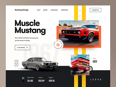Mustang Garage Website american muscle bmw cars ecommerce electric car ford ford mustang garage homepage landing page mockup mustang mustang history ride shelby sportscars supercar tesla web design website