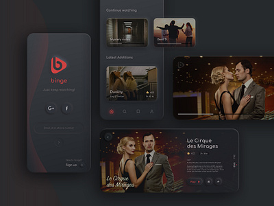 Binge - video streaming app darkmode neumorphism ui uidesign ux uxdesign video video streaming visual design