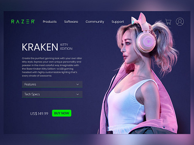 Razer Kitty Power Design branding design ecommerce game logo razer ui ux web web design windows