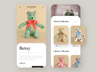 Grin & Bear London: Mobile UI brand identity branding e commerce e commerce design logo design luxury brand mobile ui mobile ui design silk studio ui web design web development webflow webshop website design