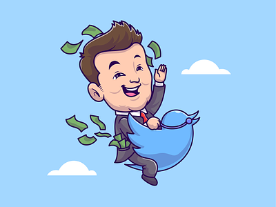 Elon Musk bought Twitter👀💰 bird bitcoin buying cart character cracy rich cute elon musk flying icon illustration logo meme money people rich sky twitter viral