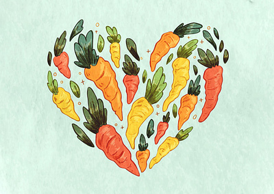 Colorful Carrots carrots digital illustration easter hand drawn heart illustration spot illustration