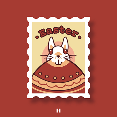 Easter Bunny & Easter Egg 2020 brown chocolate color easter easter bunny easter egg graphic design illustration illustrator stamp vintage yellow