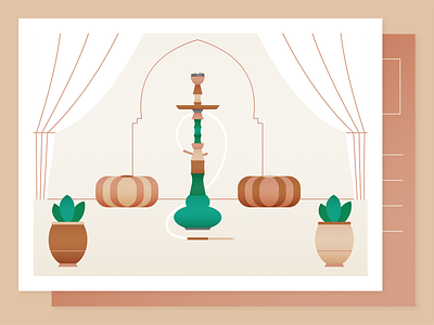 Someplace warm hookah illustration pipe postcard warm warmup