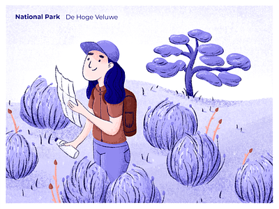 National Park: De Hoge Veluwe backpack cap dribbbleweeklywarmup fauna floral going hills illustration ipadpro lavender national national park park pencil plants procreate rebound traveling tree veluwe