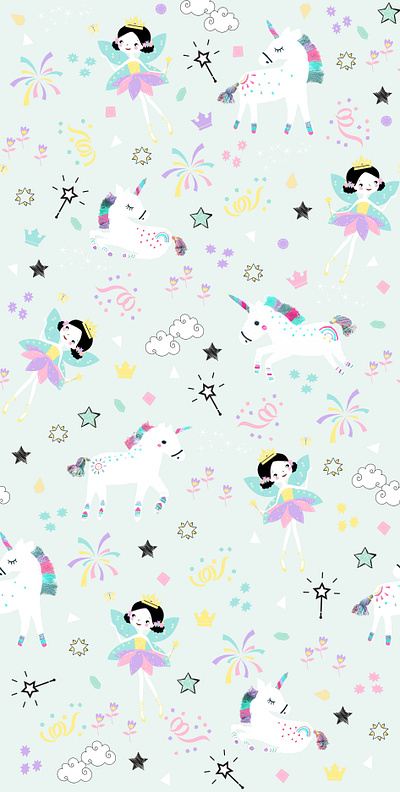 Princess & Unicorn design illustration kids bedding princess print design rotary unicorn vector