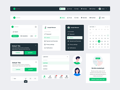 User Interface Components alert message app avatars calendar components design design system figma flat green illustration interface mobile modal navigate navigation navigation menu peru sketch ui