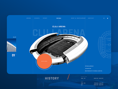 Stadium Landing Page arena blue clean cluj dailyui dailyui 003 football landing menu minimal presentation romania soccer stadium ui ux web webdesign