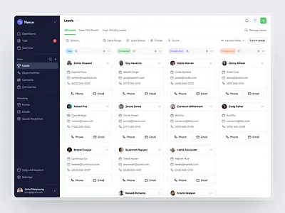 Nexus - Leads Kanban Dashboard Webapp Saas crm crm dashboard dashboard design nexus ui ux