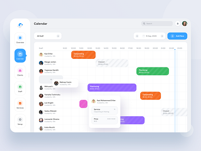 Booking Timeline - Calendar appointment booking software booking timeline browser app calendar components dashboard desktop app desktop software interface planner project project timeline roadmap shifting task assign timeline timeline view ui ux